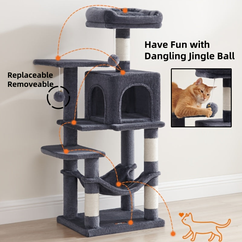 66in\u002F44in Multi-Level Cat Condo Tower with Cozy Cave & Plush Hammock, Featuring 4 Sisal Scratching Posts, 2 Perches, Anti-Tilt Stable House Apartment, Ultimate Pet Playhouse for Multi-Cat Families, Easy 10-Min Assembly, Gift for Kittens & Cats