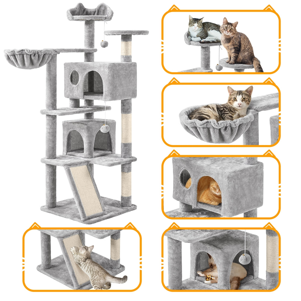 Costoffs 57''H Cat Tree Perfect Gift for Cats Condo Kitten Tree Tower w\u002F 2 Condos & Dangling Ball & Round Platform & Ladder Multilevel Indoor Cat Tree Tower for Kittens\u002FSmall Cats Christmas Gift