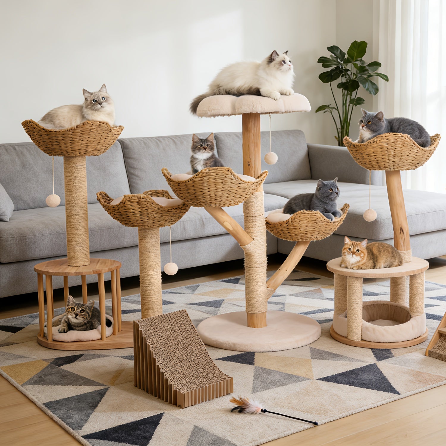 3-tier Cat Tree Activity Tower Condo Furniture with Plush Cushion Cozy Rest Dangling Ball Sisal Scratching Post for Indoor Cats