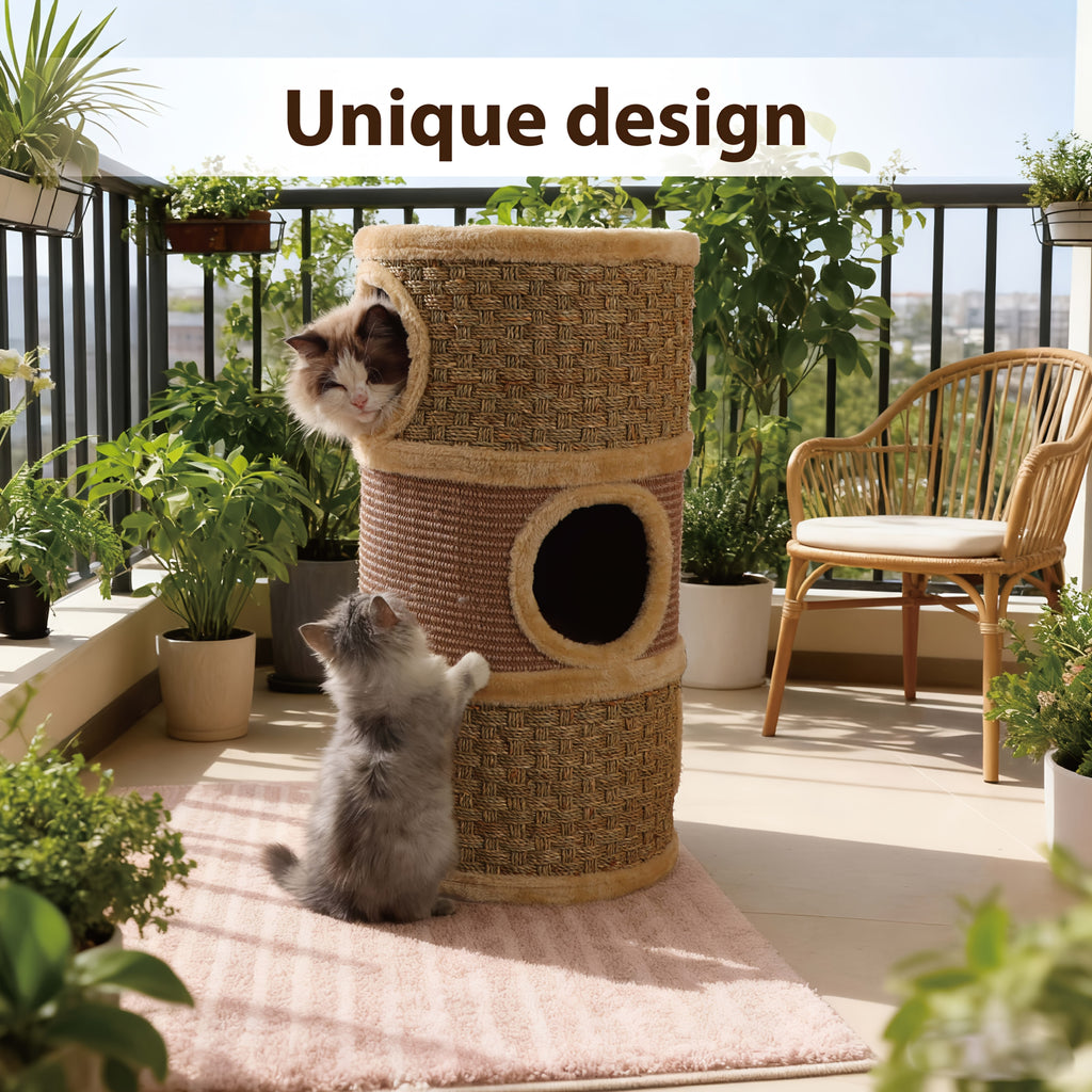Three-Level Cat Tree Towers for Indoor -Durable Cat Furniture, Cat Scratcher & Cozy Cat Bed, Cat Climbing Frame with A House Hole, Cat Tree House, Cat Hideaway, Scratch-Resistant Design, Tree Hole Style, Sisal Material, Space-Saving