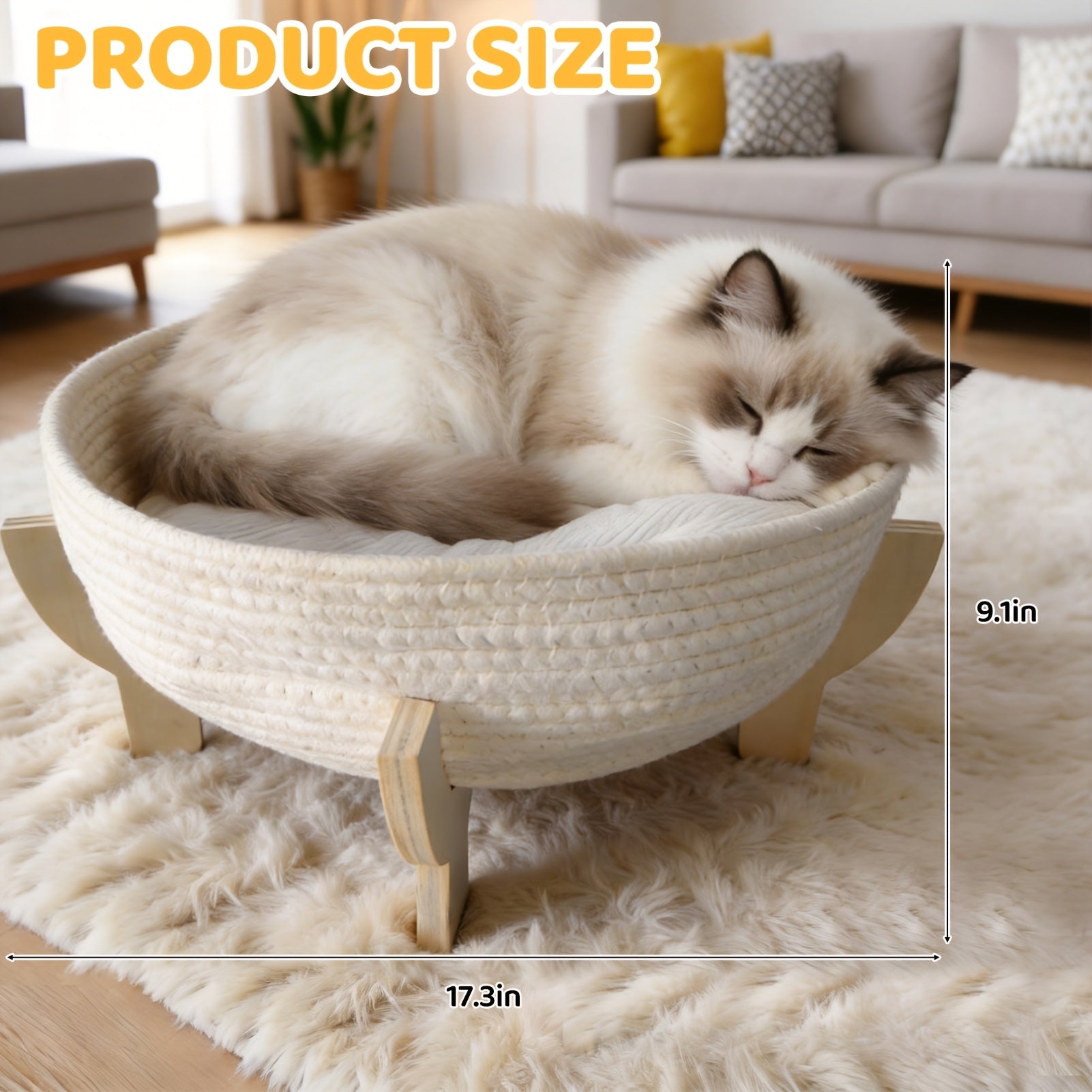 2-in-1 Cat Bed & Scratcher Suitable for Indoor Cats - Round Washable Woven Basket with Soft Cushion & Cozy Kitten Sofa, Assembly, Woven Basket Suitable for for, for Kittens, for Cats, for Small Spaces, for Spaces